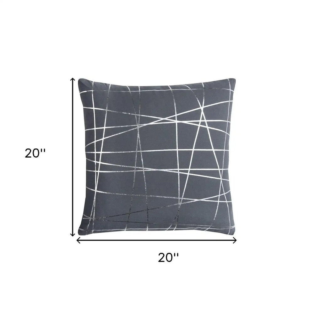 20" Gray and Silver Abstract Linework Cotton Throw Pillow - Homeroots - Flyclothing LLC