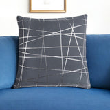 20" Gray and Silver Abstract Linework Cotton Throw Pillow - Homeroots - Flyclothing LLC