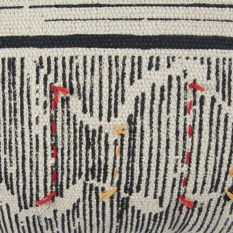 Black White Kantha Stitch and Knots Throw Pillow - Homeroots - Flyclothing LLC