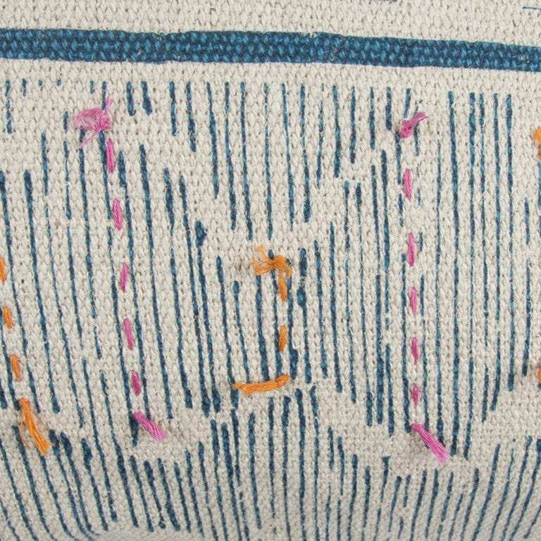 Teal White Kantha Stitch and Knots Throw Pillow - Homeroots - Flyclothing LLC