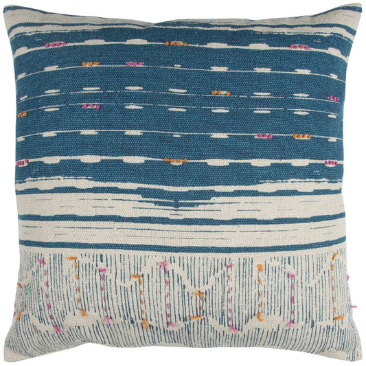 Teal White Kantha Stitch and Knots Throw Pillow - Homeroots - Flyclothing LLC