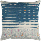 Teal White Kantha Stitch and Knots Throw Pillow - Homeroots - Flyclothing LLC