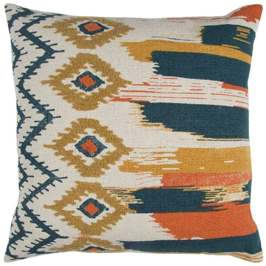 Blue Mustard Ikat Pattern Throw Pillow - Homeroots - Flyclothing LLC
