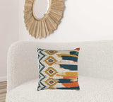 Blue Mustard Ikat Pattern Throw Pillow - Homeroots - Flyclothing LLC