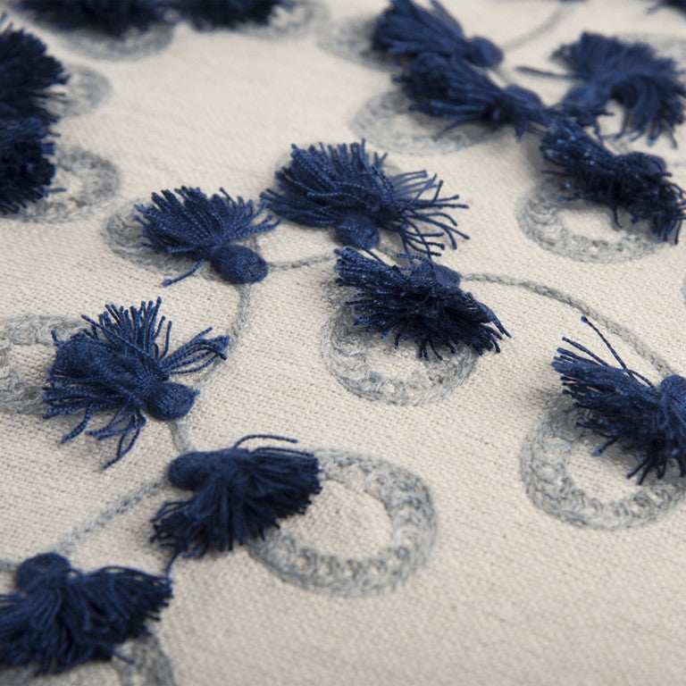 Ivory Navy Embroidered Tassel Throw Pillow - Homeroots - Flyclothing LLC