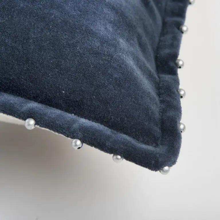 Indigo Solid Pearl Beaded Edge Throw Pillow - Homeroots - Flyclothing LLC
