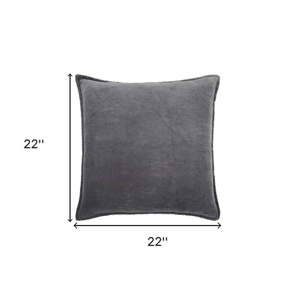 Dark Gray Solid Pearl Beaded Edge Throw Pillow - Homeroots - Flyclothing LLC