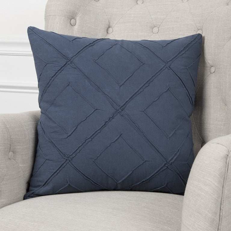 Indigo Pin Tuck Diamond Pattern Throw Pillow - Homeroots - Flyclothing LLC