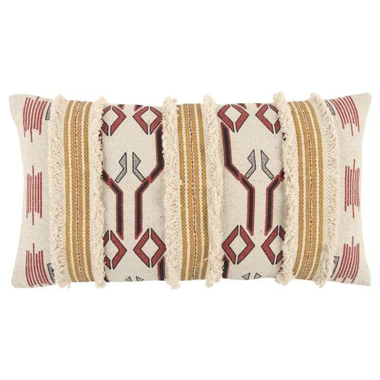 Ivory Red Southwestern Pattern Lumbar Pillow - Homeroots - Flyclothing LLC