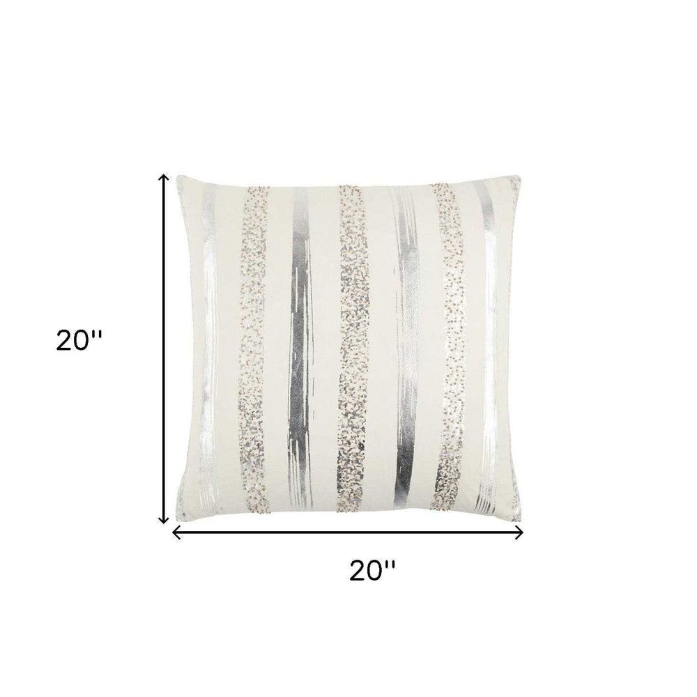 Silver and Gold Glam Stripe Beaded Throw Pillow - Homeroots - Flyclothing LLC