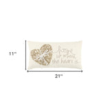 11" X 21" Ivory Home is Where the Heart Is Throw Pillow With Embroidery - Homeroots - Flyclothing LLC