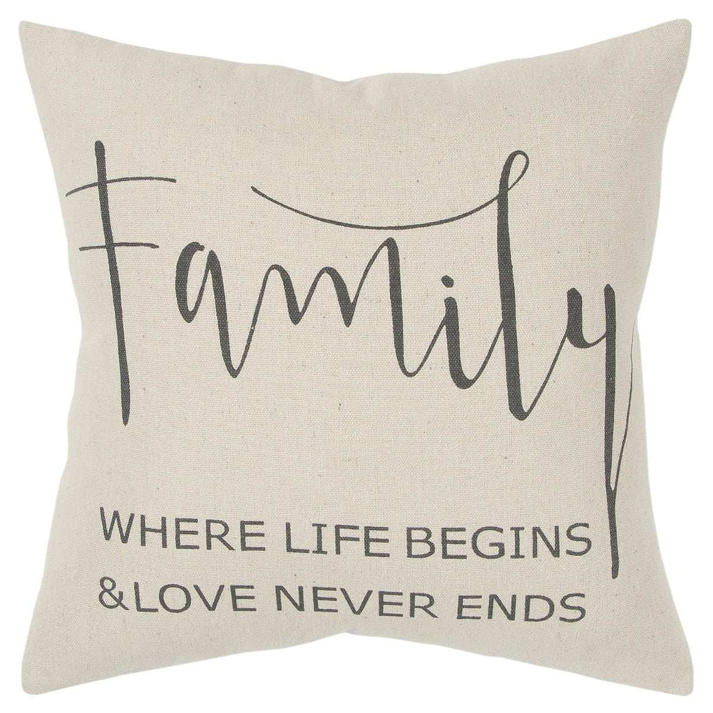 Gray Cream Canvas Family Love Throw Pillow - Homeroots - Flyclothing LLC