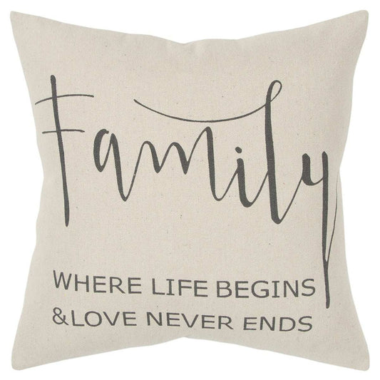 Gray Cream Canvas Family Love Throw Pillow - Homeroots - Flyclothing LLC