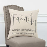 Gray Cream Canvas Family Love Throw Pillow - Homeroots - Flyclothing LLC
