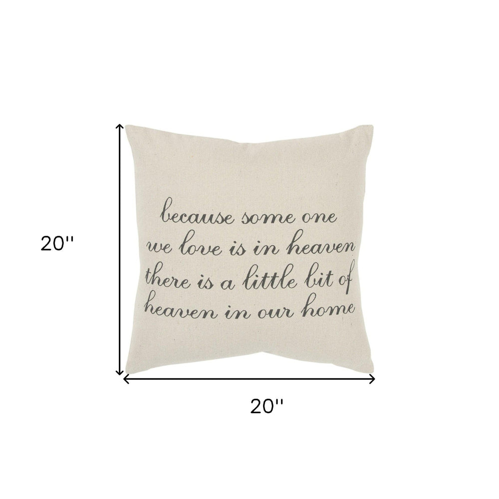 20" Natural and Gray Heaven In Our Home Cotton Throw Pillow - Homeroots - Flyclothing LLC