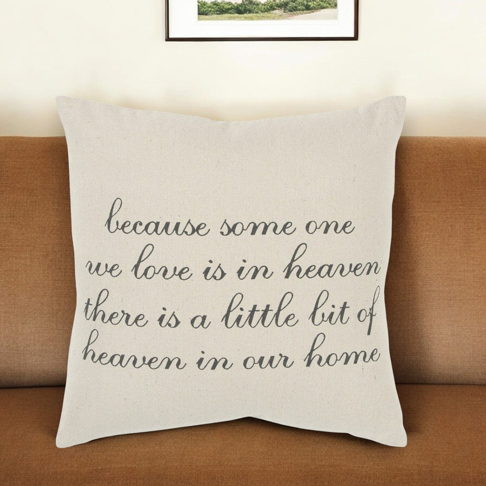 20" Natural and Gray Heaven In Our Home Cotton Throw Pillow - Homeroots - Flyclothing LLC