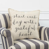 20" Natural and Gray Grateful Heart Cotton Throw Pillow - Homeroots - Flyclothing LLC