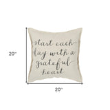 20" Natural and Gray Grateful Heart Cotton Throw Pillow - Homeroots - Flyclothing LLC