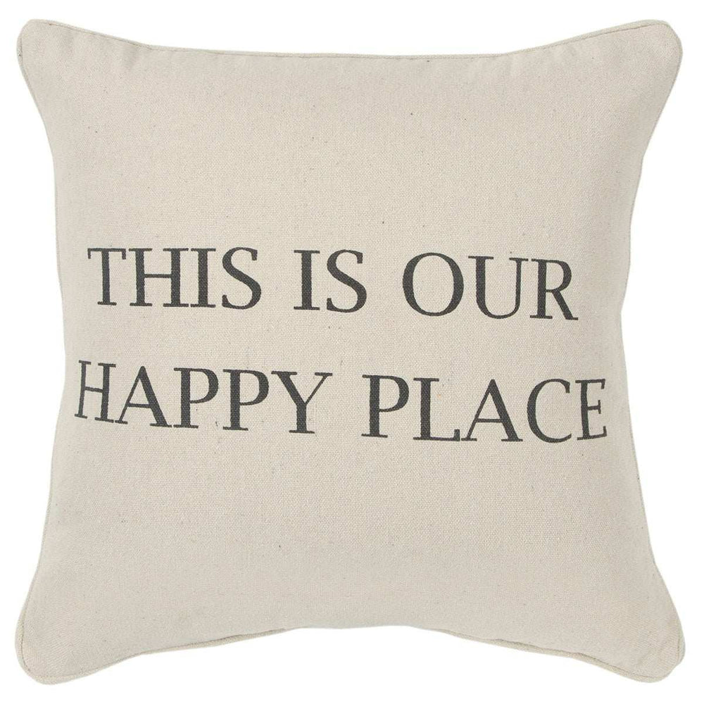 Gray Taupe Canvas Happy Place Throw Pillow - Homeroots - Flyclothing LLC