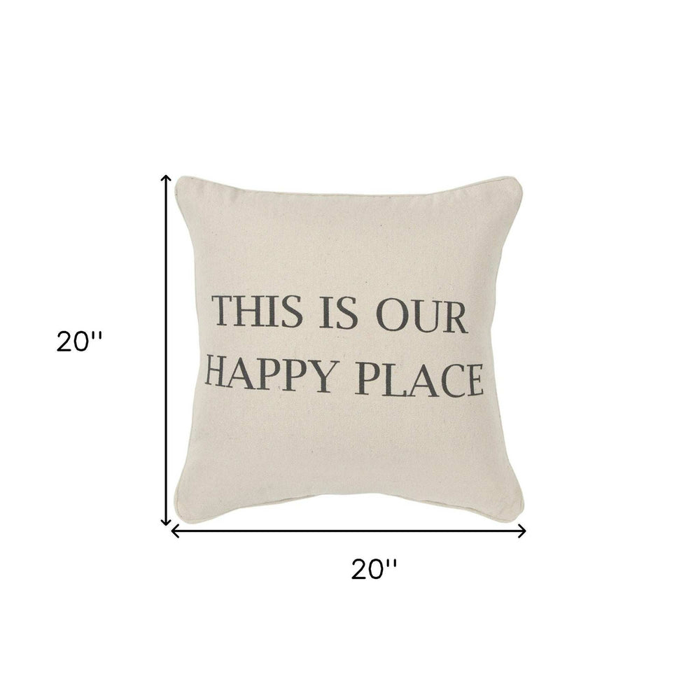 Gray Taupe Canvas Happy Place Throw Pillow - Homeroots - Flyclothing LLC