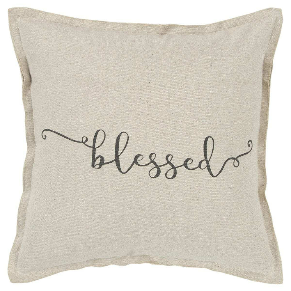 Gray Taupe Canvas Blessed Throw Pillow - Homeroots - Flyclothing LLC