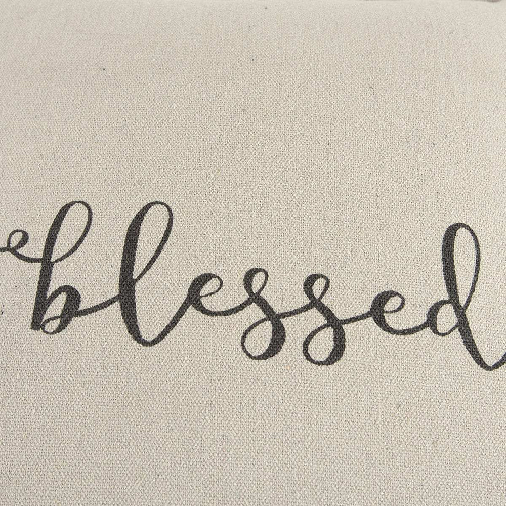 Gray Taupe Canvas Blessed Throw Pillow - Homeroots - Flyclothing LLC