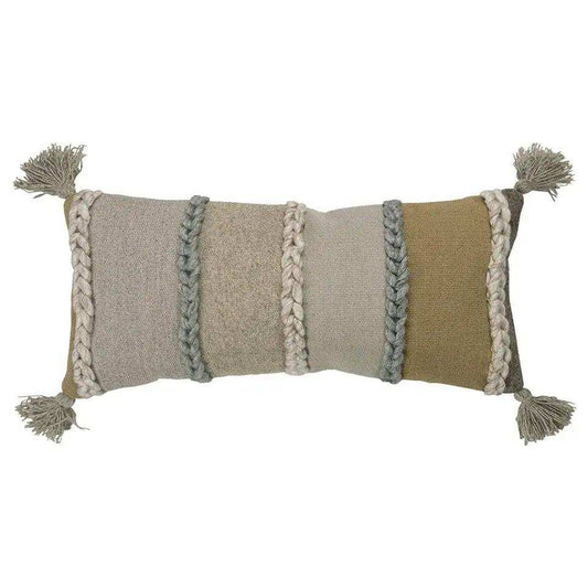 Beige Brown Braided Stripe Lumbar Pillow - Homeroots - Flyclothing LLC