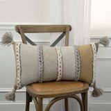 Beige Brown Braided Stripe Lumbar Pillow - Homeroots - Flyclothing LLC