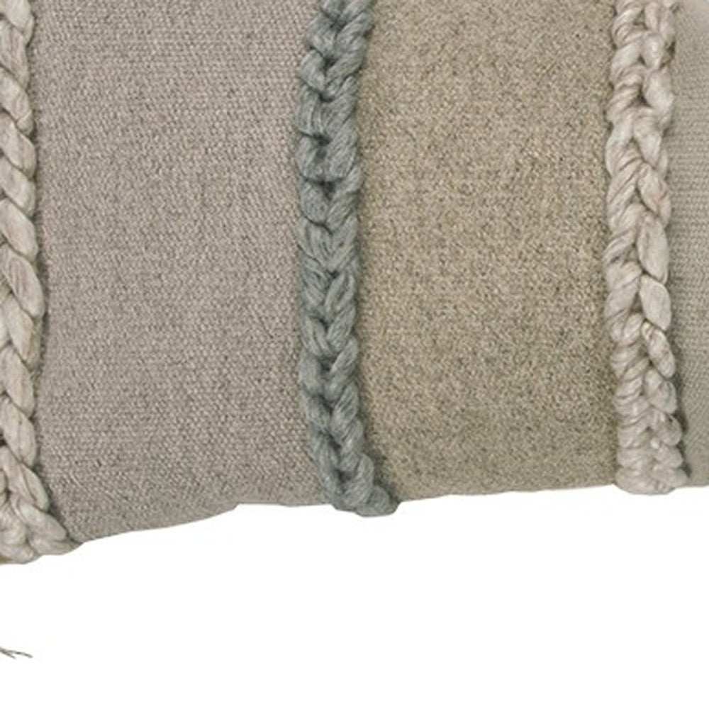 Beige Brown Braided Stripe Lumbar Pillow - Homeroots - Flyclothing LLC