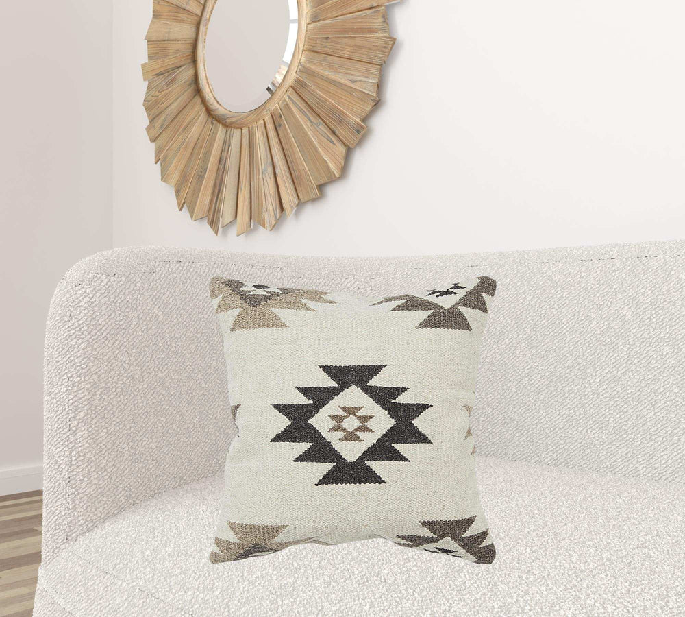 Cream Beige Classic Ikat Pattern Throw Pillow - Homeroots - Flyclothing LLC