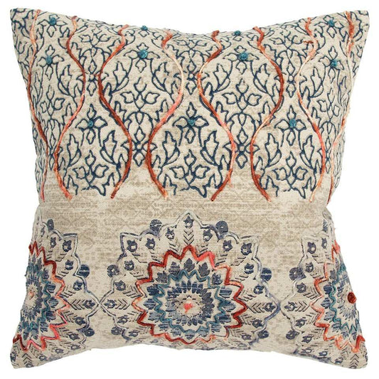 Beige Blue Distressed Floral Pattern Throw Pillow - Homeroots - Flyclothing LLC