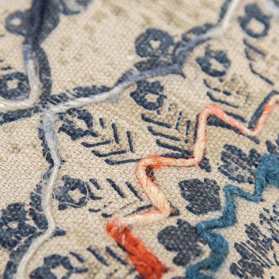 Beige Blue Distressed Floral Pattern Throw Pillow - Homeroots - Flyclothing LLC