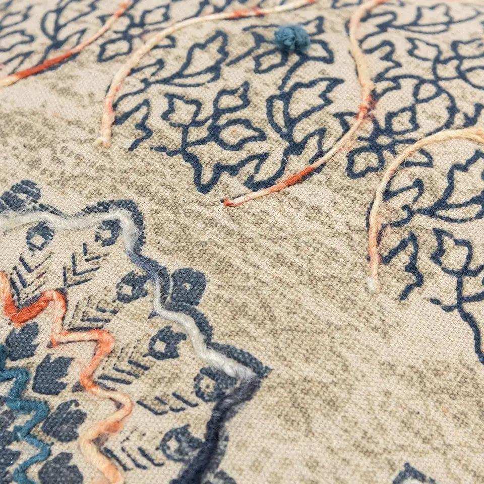 Beige Blue Distressed Floral Pattern Throw Pillow - Homeroots - Flyclothing LLC