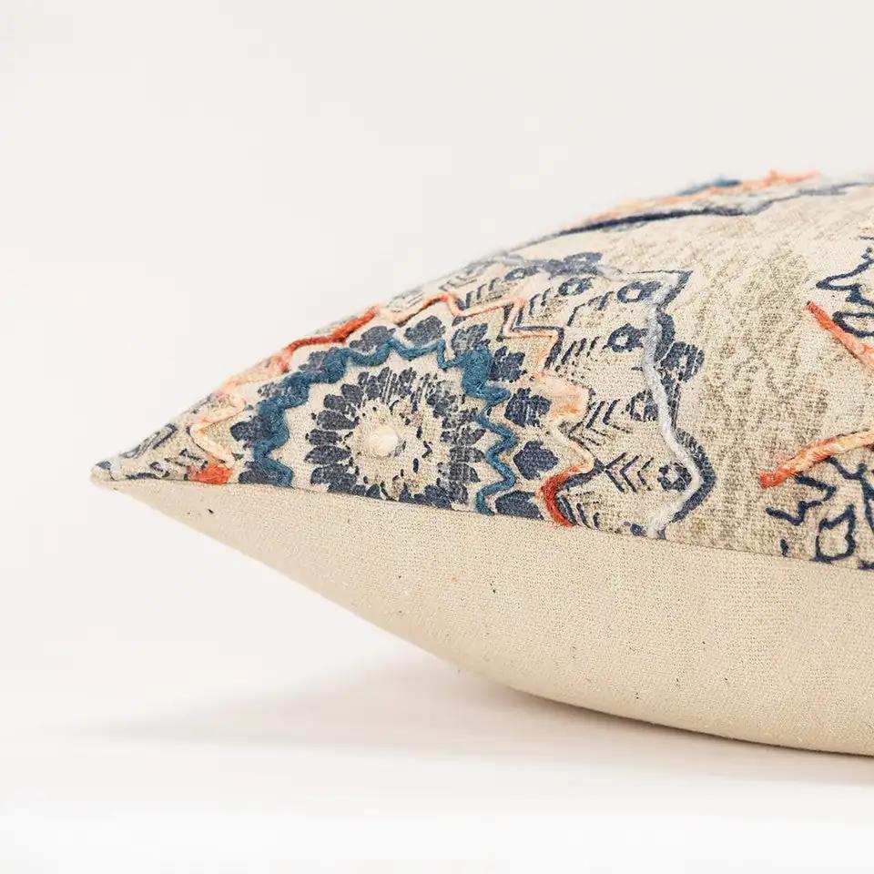 Beige Blue Distressed Floral Pattern Throw Pillow - Homeroots - Flyclothing LLC