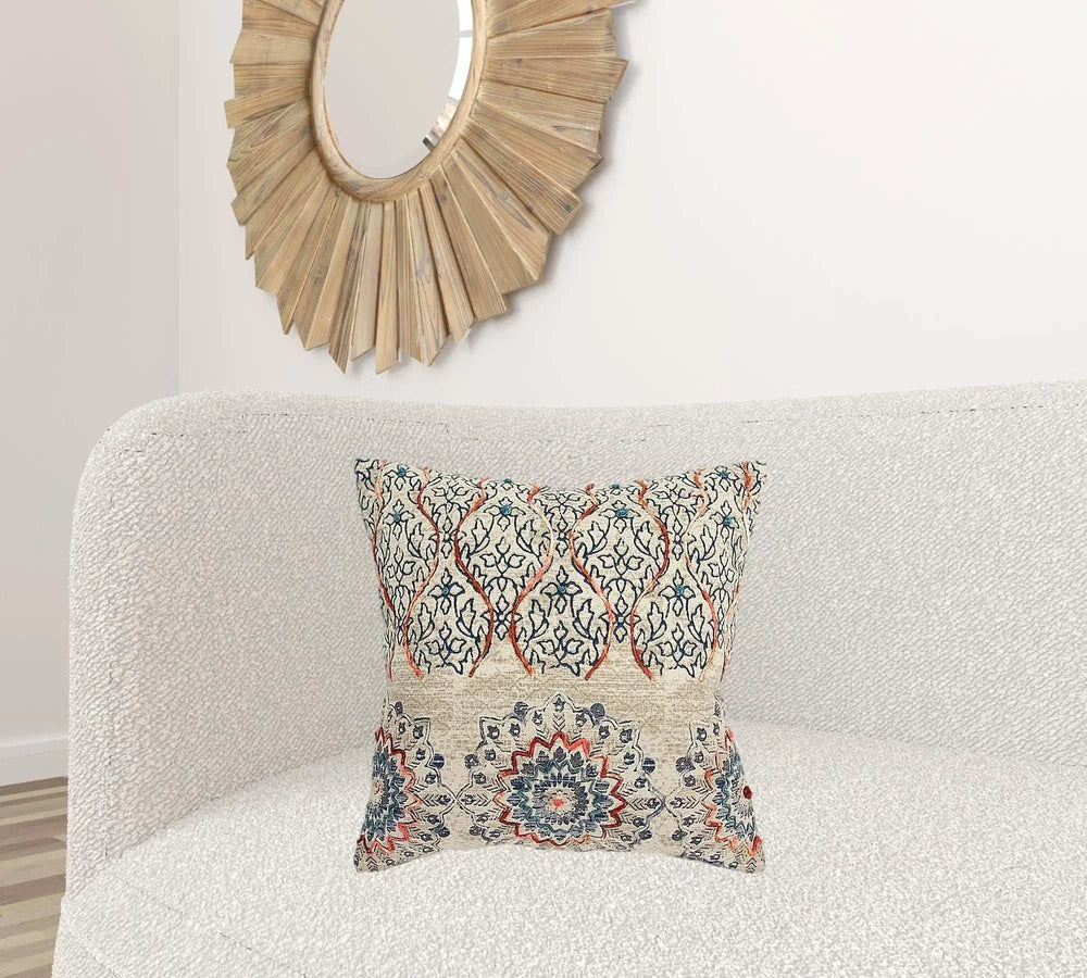 Beige Blue Distressed Floral Pattern Throw Pillow - Homeroots - Flyclothing LLC