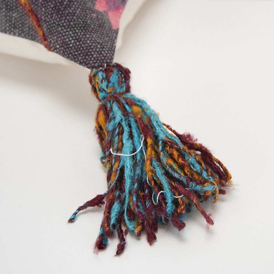 Peach Gray Tribal Corner Tasseled Lumbar Pillow - Homeroots - Flyclothing LLC