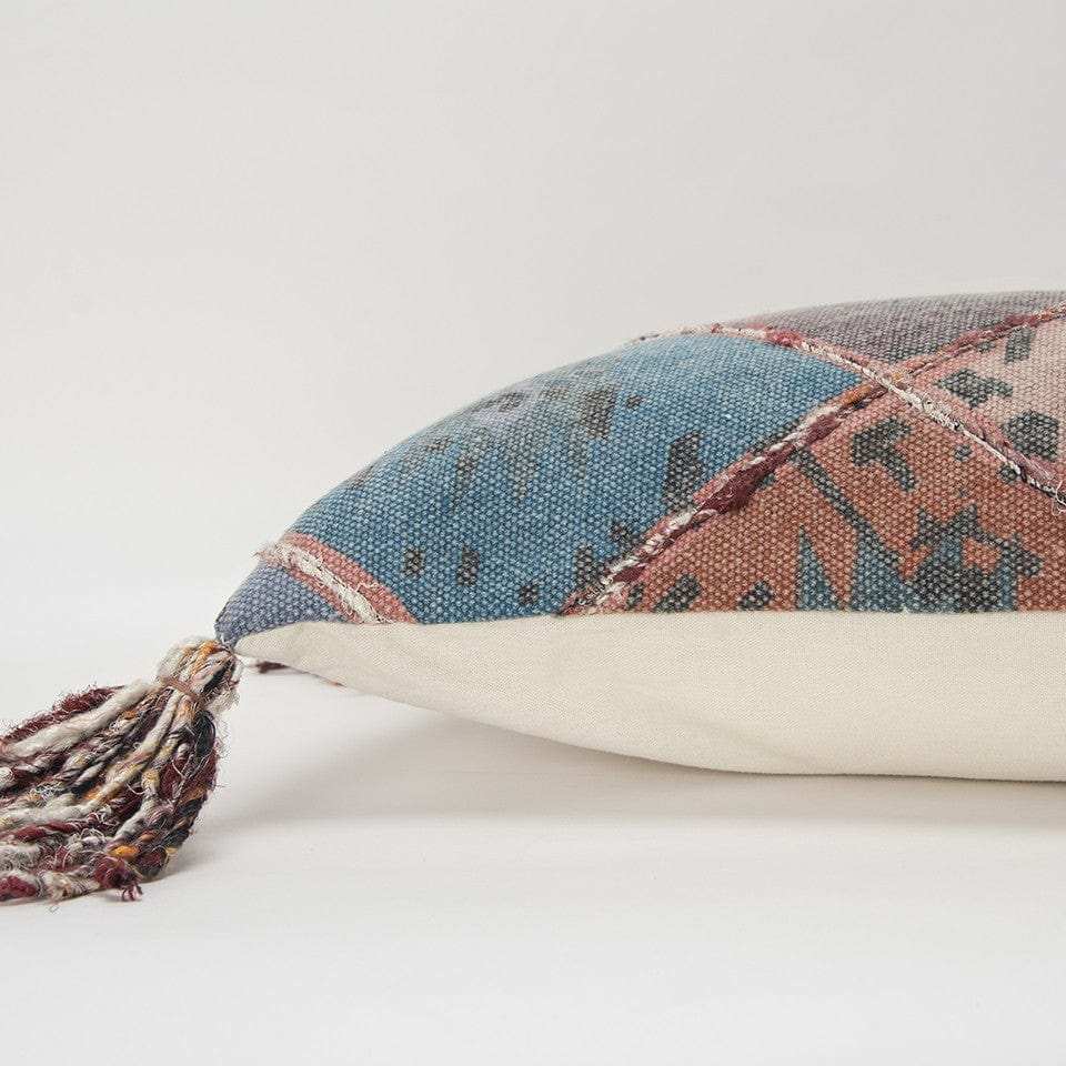 Teal Tan Tribal Corner Tasseled Lumbar Pillow - Homeroots - Flyclothing LLC