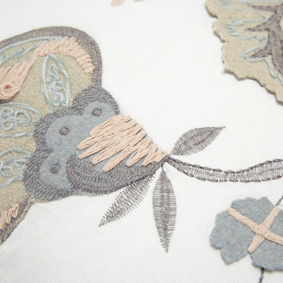 20" White and Tan Jacobean Floral Cotton Throw Pillow With Applique and Embroidery - Homeroots - Flyclothing LLC