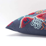 Dark Blue Jacobean Bloom Embroidered Throw Pillow - Homeroots - Flyclothing LLC