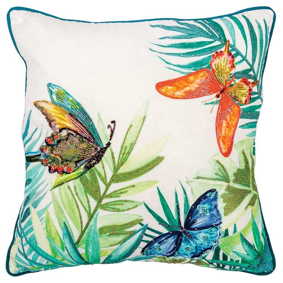 White Green Butterfly Bliss Decorative Throw Pillow - Homeroots - Flyclothing LLC
