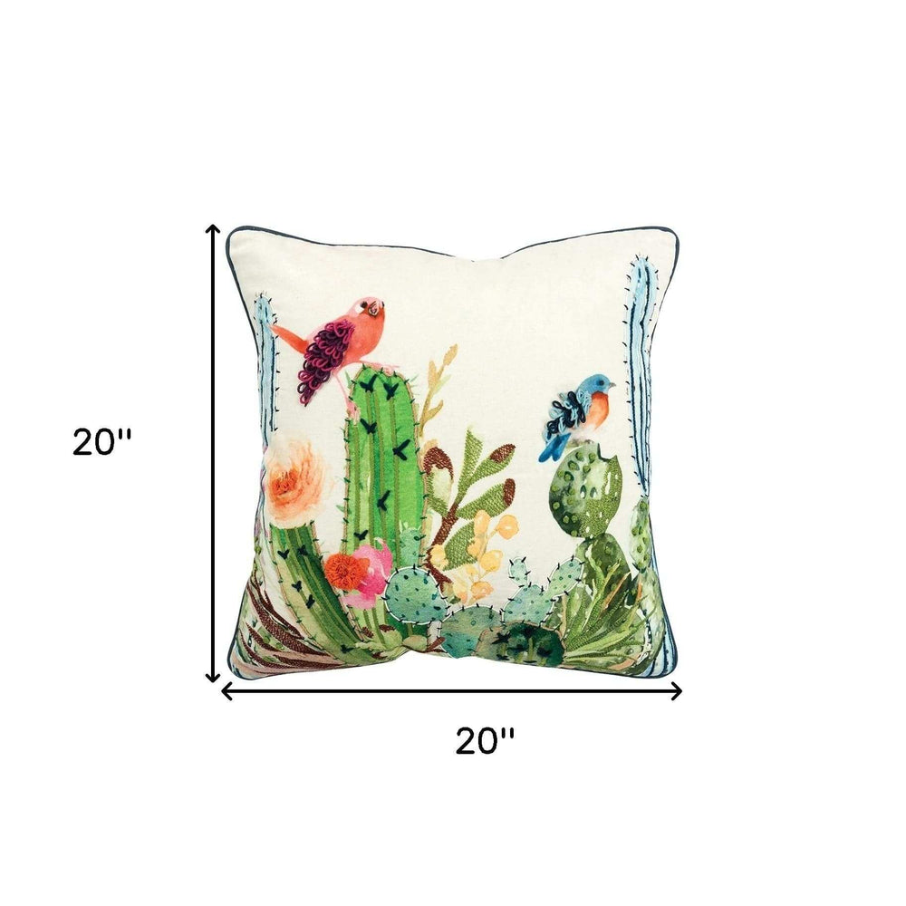 White Green Botanical Garden Throw Pillow - Homeroots - Flyclothing LLC