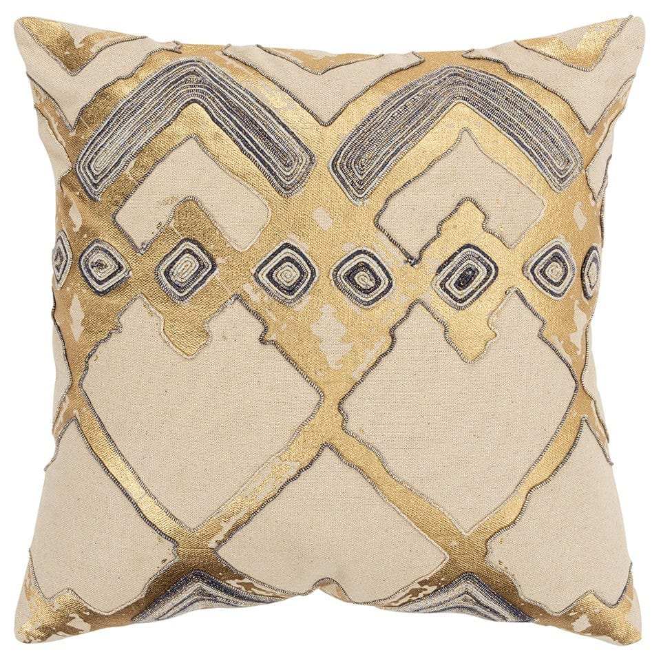 Beige Gold Foil Distressed Modern Throw Pillow - Homeroots - Flyclothing LLC