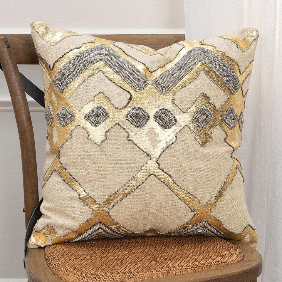 Beige Gold Foil Distressed Modern Throw Pillow - Homeroots - Flyclothing LLC