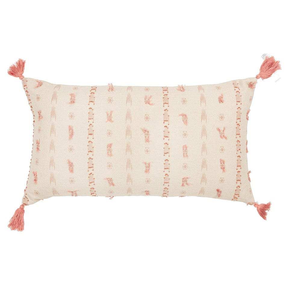 Blush Beige Tribal Inspired Tasseled Lumbar Pillow - Homeroots - Flyclothing LLC