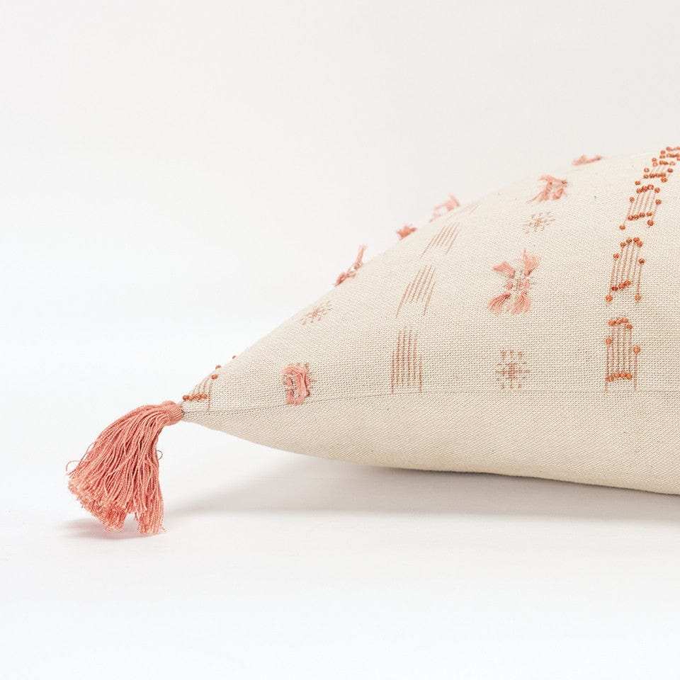 Blush Beige Tribal Inspired Tasseled Lumbar Pillow - Homeroots - Flyclothing LLC