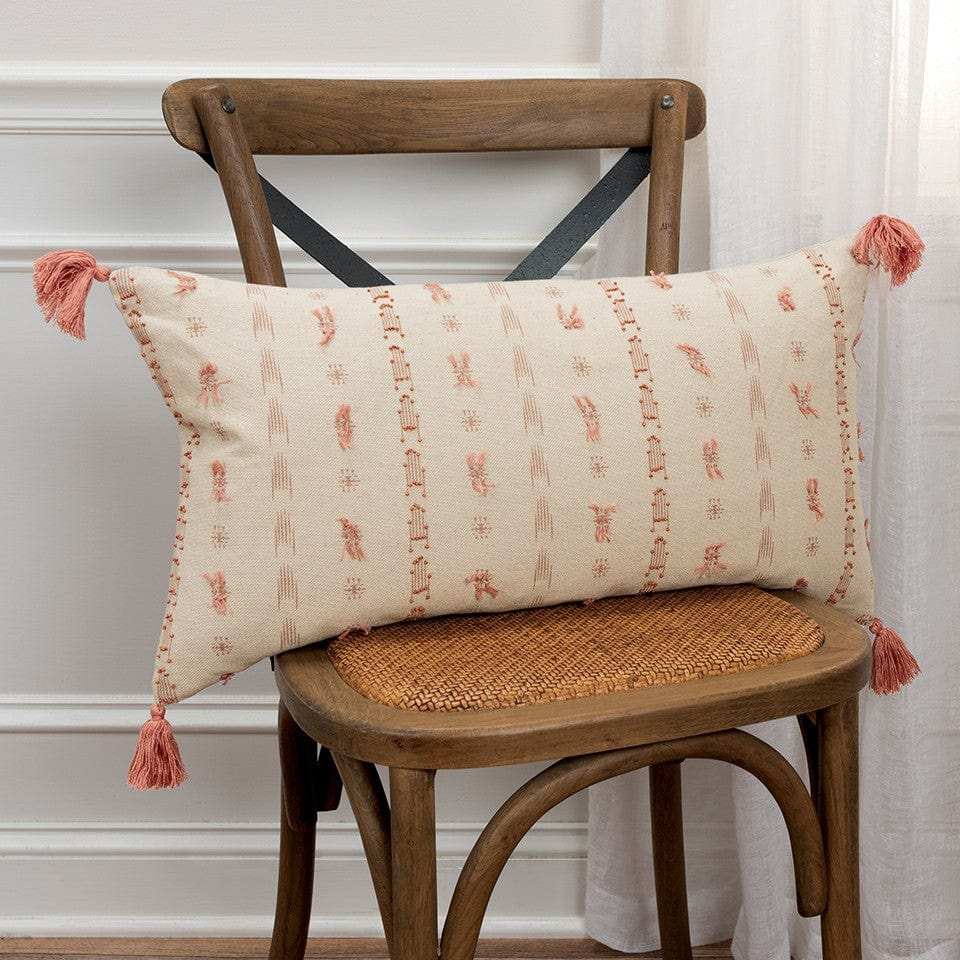 Blush Beige Tribal Inspired Tasseled Lumbar Pillow - Homeroots - Flyclothing LLC