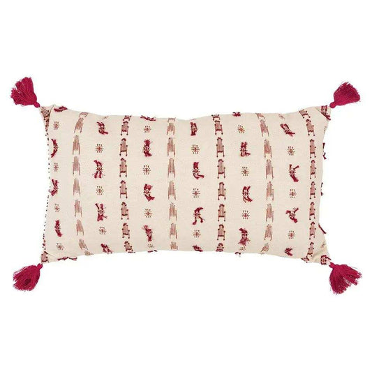 Red Beige Tribal Inspired Tasseled Lumbar Pillow - Homeroots - Flyclothing LLC