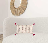 Red Beige Tribal Inspired Tasseled Lumbar Pillow - Homeroots - Flyclothing LLC