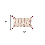 Red Beige Tribal Inspired Tasseled Lumbar Pillow - Homeroots - Flyclothing LLC