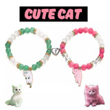 2 Piece Beaded Cat Charm Bracelet - Trendsi - Flyclothing LLC